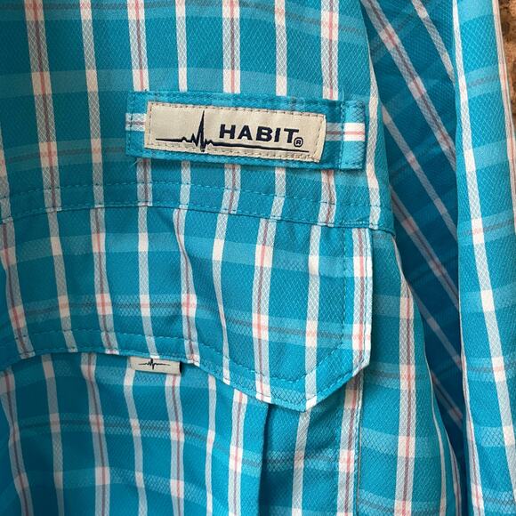 Habit Fishing Shirt Mens Size 2XL Blue Plaid Aqua Lightweight Button Down - Picture 2 of 5